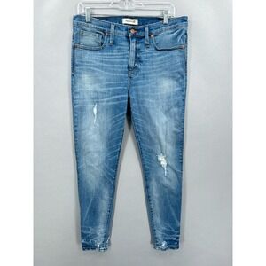 Madewell Jeans Womens 30‎ High Rise Skinny Blue 9" Blue Destructed Hem Edition